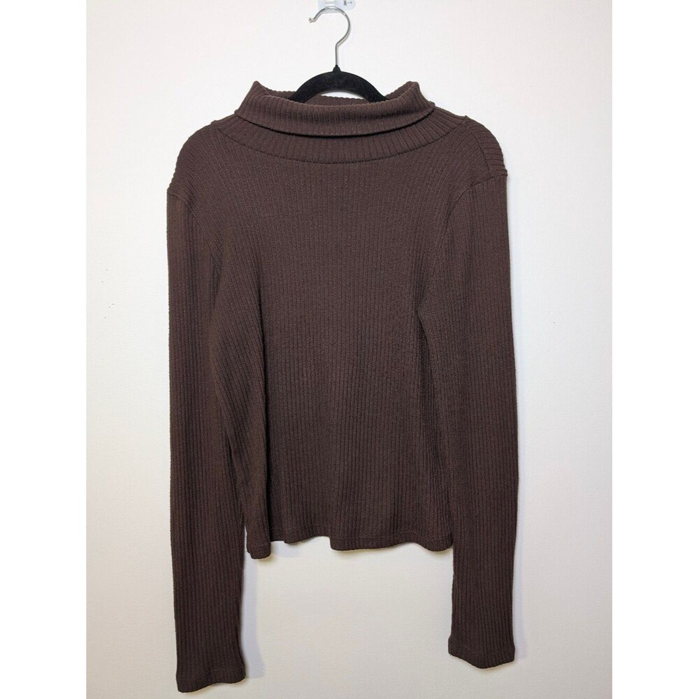 Babaton Traverse Brown Rib Turtleneck Top Medium Quiet Luxury Minimalist Cozy - Picture 2 of 6